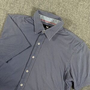 Buttercloth Shirt Mens Large Blue Regular Fit Geometric Short Sleeve Button Up